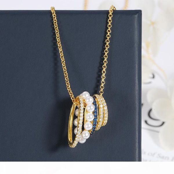 

european and american new micro-inlaid zircon personality pearl fashion golden pendant ladies necklace simple atmosphere net red necklace, Silver
