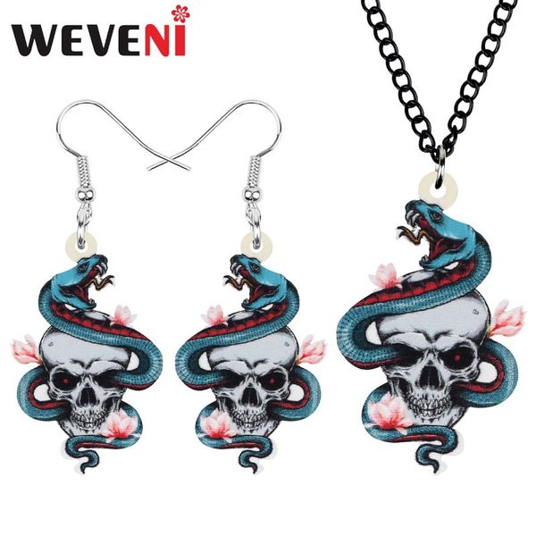 

weveni acrylic halloween horror skull snake jewelry sets realistic earrings necklace for women girls kids gift charm decoration, Silver