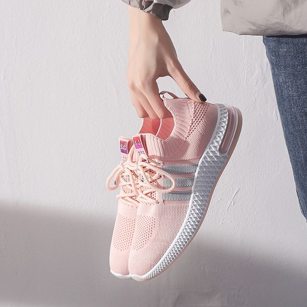 

summer women's shoes breathable casual shoes mesh sports flying woven sports running tennis, Black