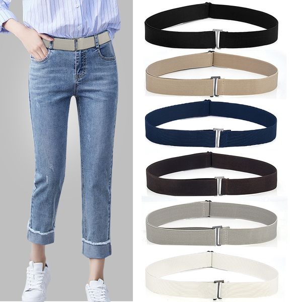 

no show flat buckle women belt invisible belt 1pcs slim elastic waist elastic band adjustable size jeans pant, Black;brown