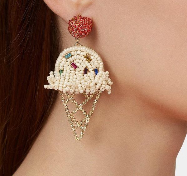 

ice cream bohemian style women s stud earrings with beads party club green beige white red color stud002, Golden;silver