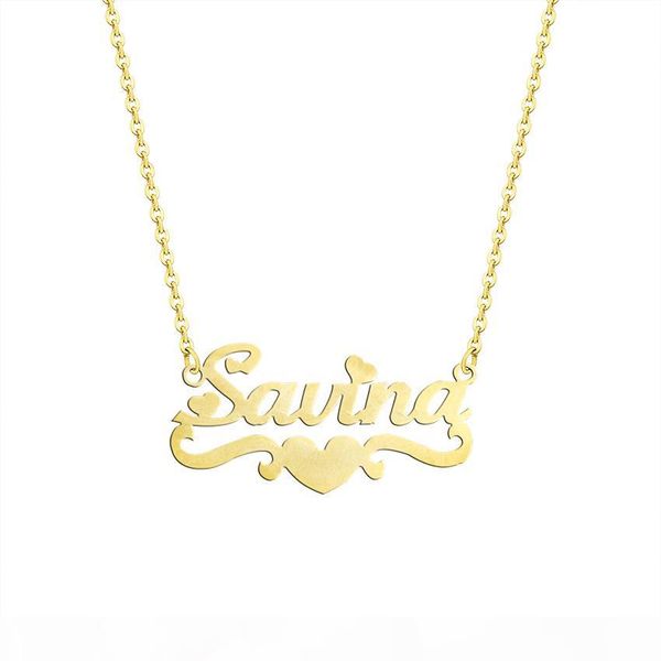 

trendy handmade custom name pendant with heart any personalized letter choker necklaces women men engraved friend gift idea, Silver