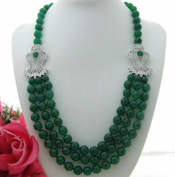 

3stands green or red round agate cz pendant necklace, Silver