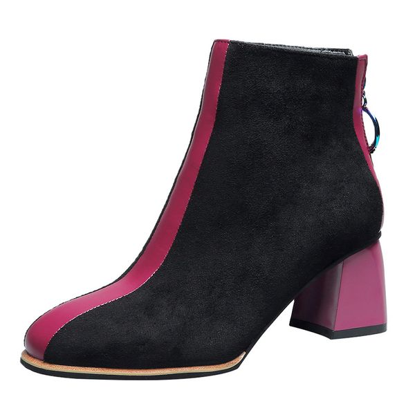 

2020 new winter suede color matching women's boots pointed high-heeled thick with warm non-slip wear-resistant women ankle boots, Black