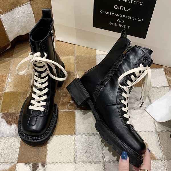 

vintage punk style women's motorcycle boots pu leather platform ankle boots woman lace up booties mujer, Black