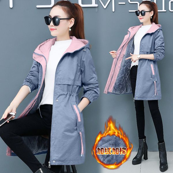 

hooded ladies windbreaker coat autumn winter clothing large size women coat female fashion warm cotton outerwear, Tan;black