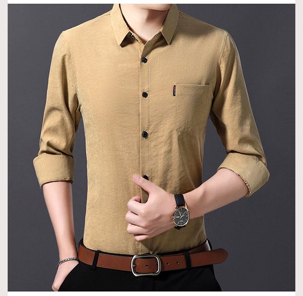 

solid color mens dress shirts spring autumn long sleeve lapel neck casual 6 colors men designer business shirt, White;black