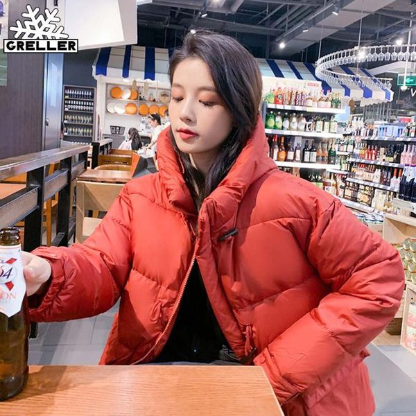 

greller пальто зимы женщин 2020 мода зимняя куртка женщины хлопок padded parka outwear с капюшоном хорн кнопки женский жакет, Black