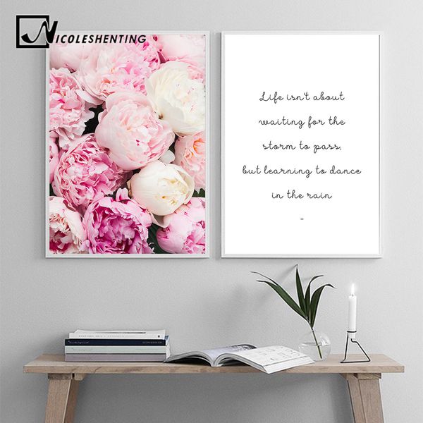 

scandinavian flower canvas art nordic wall painting prints pink floral poster life quotes decoration picture modern home decor