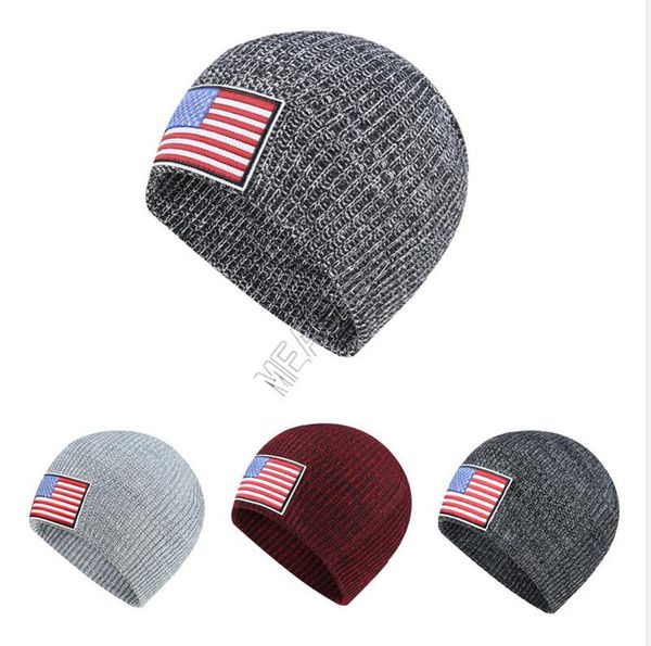 

women men knitting hat winter warm beanies adults knitted skull beanie cap outdoor cycling hats headgear ear muff with us flag label d92406, Yellow