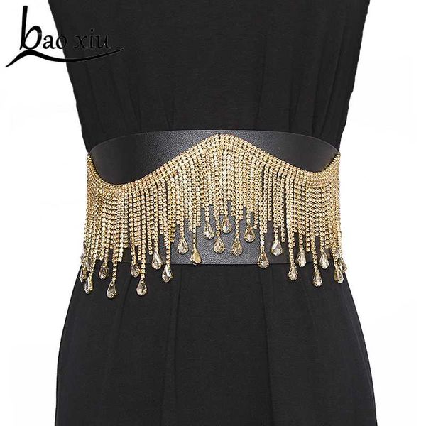 

новый baoxiu кожезаменитель широкий ремень кисточкой rhinestone lady эластичные silver girdle платье пояс женский ремни аксессуары, Black;brown
