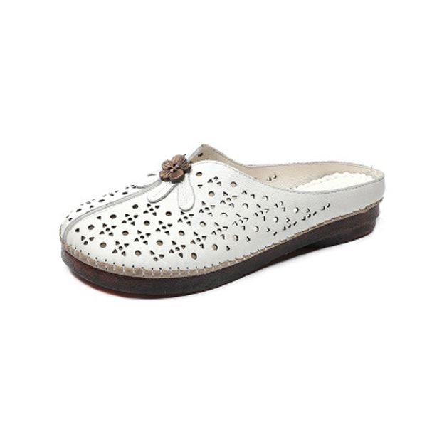 

2020 summer leisure hole leather ladies retro flat bottom toe, Black