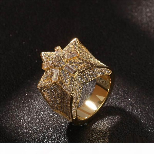 

hip hop star diamonds rings for men luxury crystal gold silver ring 18k gold plated copper zircons ring jewelry gifts