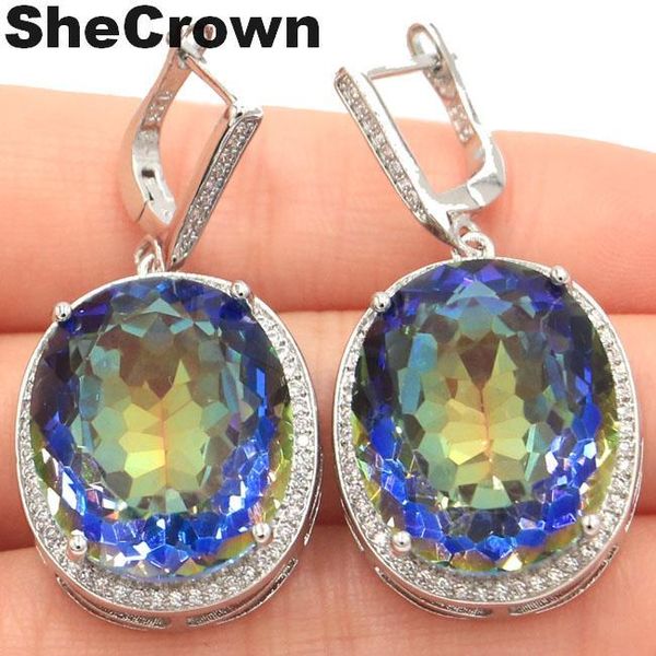 SheCrown Big Oval 22x18mm 17.5g Fire Arco-íris Violet Mystic Topaz Cz Senhoras 925 Brincos de Prata 40x20mm 200923