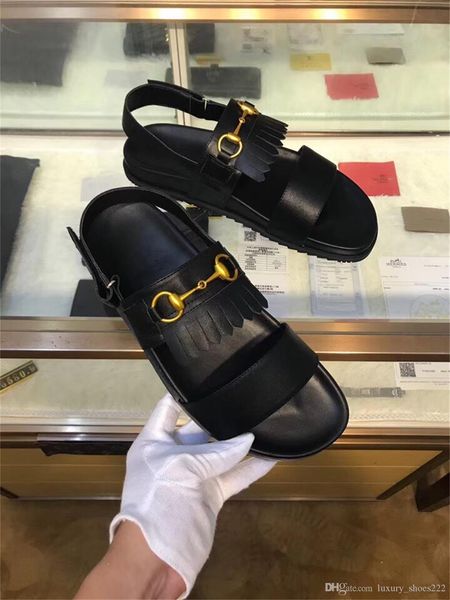 

2020 latest black leather casual sandals slippers men casual shoes fashion trend comfortable shoe size 38-45 type 39745400602