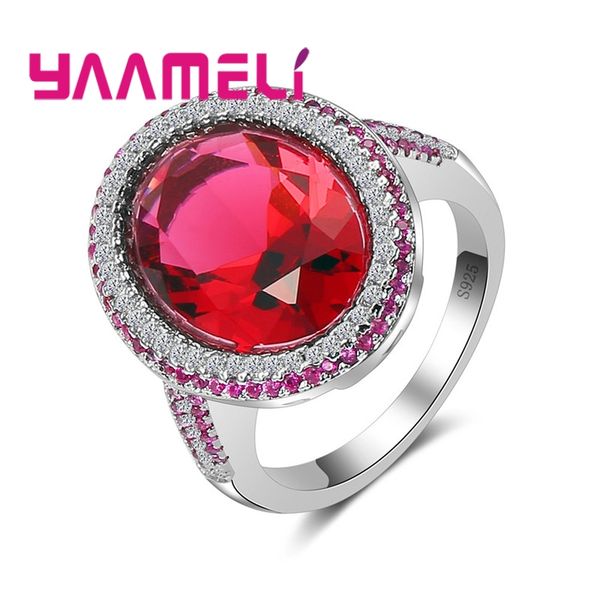 

passionate style 925 sterling silver ring large disc fire red ethnic style crystal stone wedding ceremony jewelry, Golden;silver