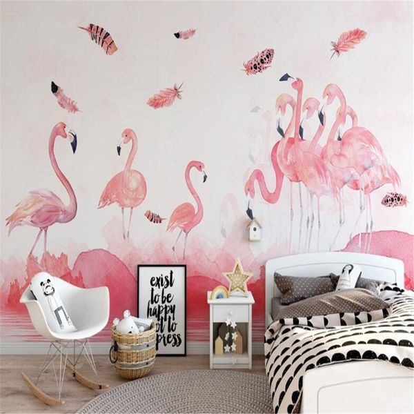 Milofi costume moderno pena flamingo pintados à mão minimalista wallpaper fundo Nordic papel de parede mural