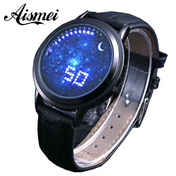 

2020 new fashion starry sky touch screen watch men women led watches casual leather man sports wristwatches relogio masculino, Slivery;brown