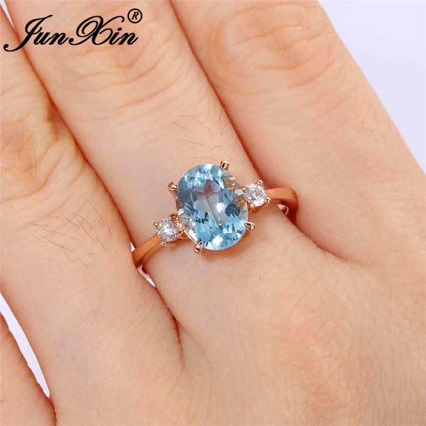 

oval cut aqua blue crystal stone rings for women rose gold wedding bands minimalist thin ring band zircon engagement ring gifts, Golden;silver
