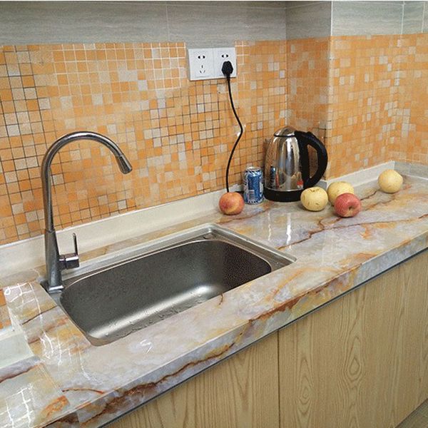 

45x200cm waterproof mosaic aluminum foil self-adhensive anti oil kitchen wallpaper heat resistance diy home decor wall sticker