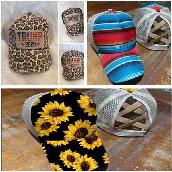 

trump 2020 designer letters ponytail baseball cap cross washed caps women hats summer snapback hat leopard mesh sports hip hop visor e81901, Yellow