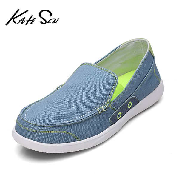 

katesen 2020 summer canvas men shoes breathable casual driving shoes slip easy to wear men's flat soft big size loafers, Black