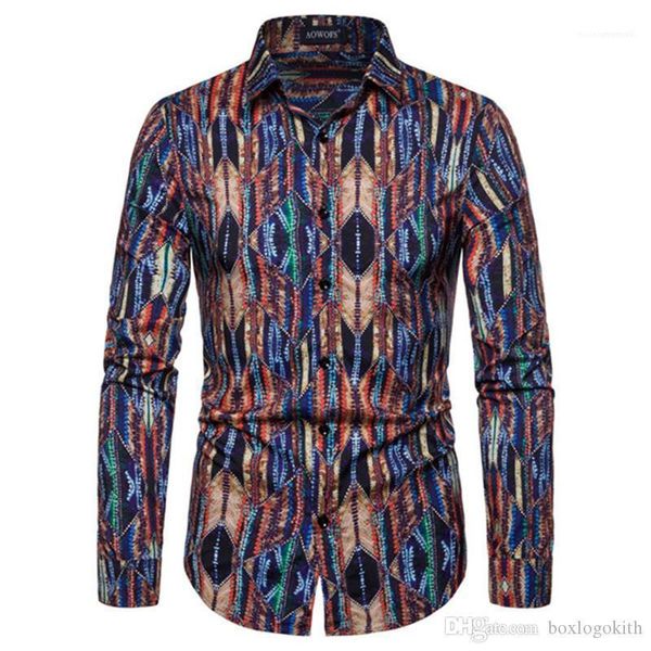 

style turn-down collar shirts mens fashion clothing mens designer long sleeved shirts vintage printed casual hot, White;black