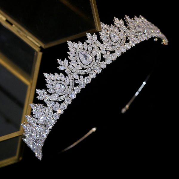 

luxury cubic zirconia dripping headwear bridal crystal crown wedding hair accessories beauty graduation crown bride tiaras y200807, White;golden