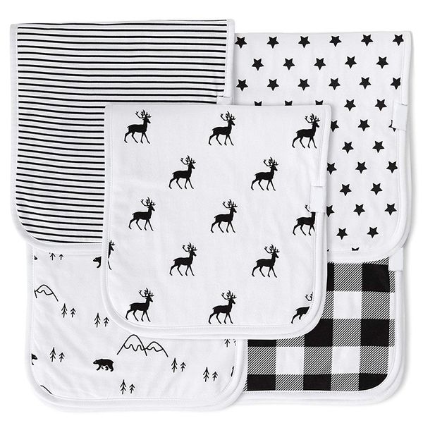 

fbil-boys and girls babies 5 packs of organic cotton, large 21 inch x 10 inch, three layers, thick and soft suction towels, newb, Slivery;white