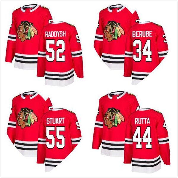 

2018 new arrival chicago blackhawks darren raddysh 44 jan rutta 55 mark stuart 34 jean-francois berube ice hockey jerseys red 100th patch, Black;red