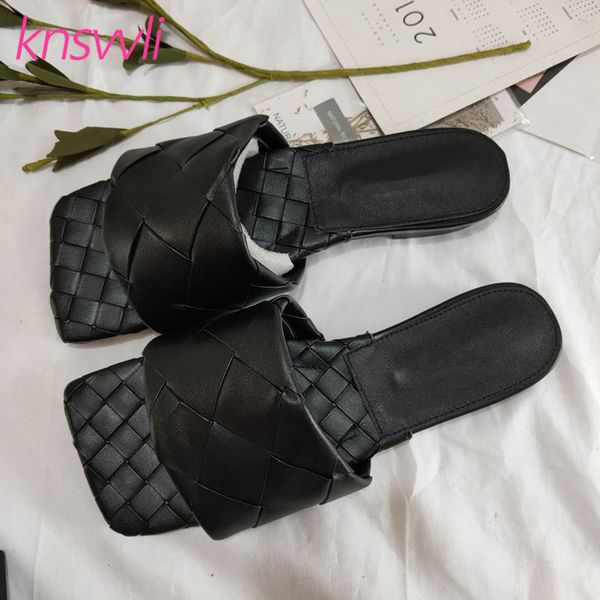 

new cross weave flat slippers women square toe casual comfort summer shoes woman black braided slides designer zapatos de mujer