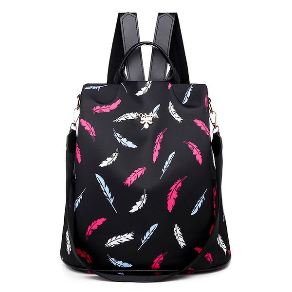 

colors feather print lady backpack bag for teenage girls waterproof oxford fabric lady backpack beautiful women travel