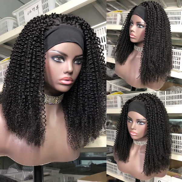 

lace wigs headband wig human hair kinky curly brazilian full machine made for black women, Black;brown