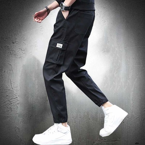

men's pants autumn mens cargo skinny casual trousers high street fashion outwear sweatpants slim fit plus size 7xl, Black