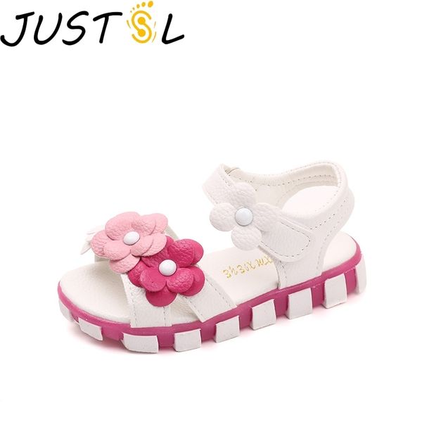 

justsl детская повседневная обувь девушки летние сандалии new baby flat цветок малые обувь детская обувь принцессы размер 21-30 lj200827, Black;red
