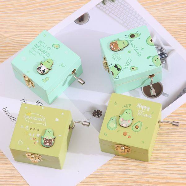 

creative cute avocado hand-cranking music box solid wood music box girls heart birthday holiday gift