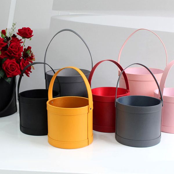 

gift wrap flower bucket gifts box portable bouquet packaging boxes leather large round floral wrapping supplies