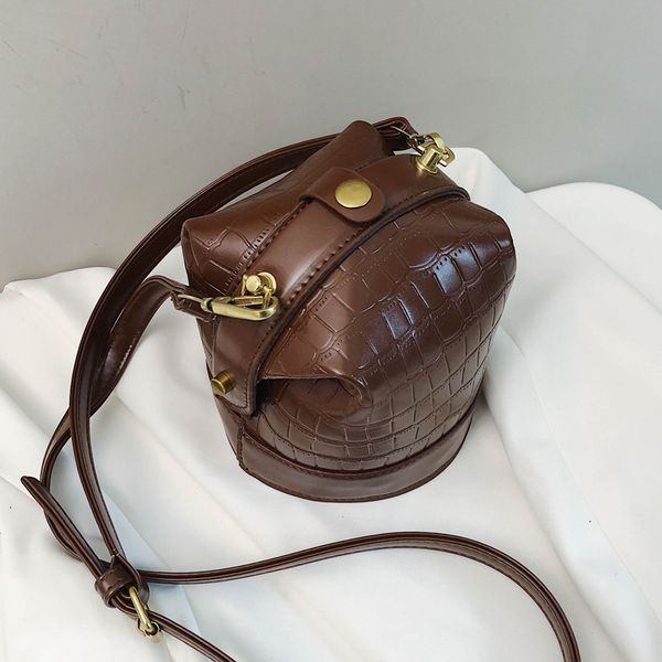 

ingenious2020 decent bucket bags stone pattern pu leather women's designer handbag vintage shoulder messenger b