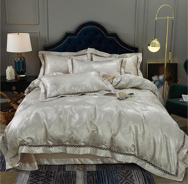 

home textile jacquard silk cotton duvet cover bed sheet pillowcases  king size 4pcs noble satin bedding set luxury bedclothes bed linen