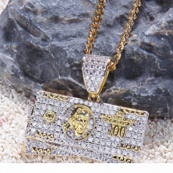 

bling hip hop gold100 доллар деньги подвеска длинные цепи ожерелье для ювелирных изделий человек моды 2019 новый, Silver