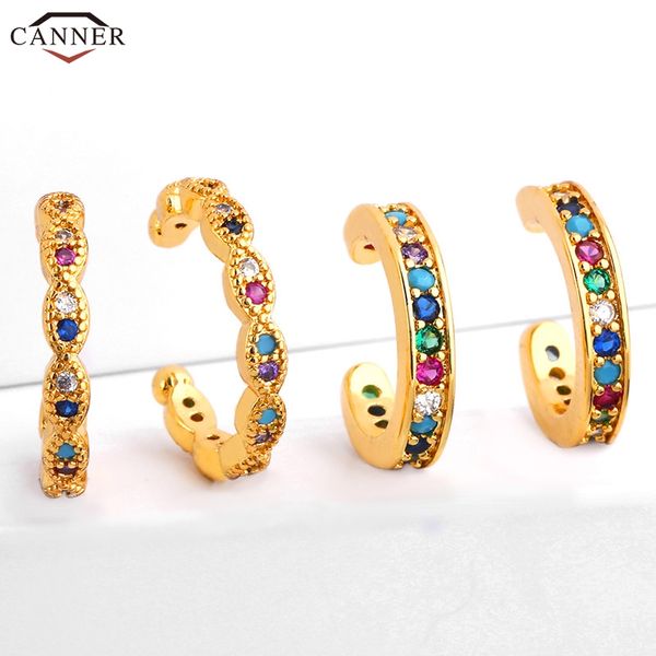 

Januarysnow Small Cuff Earrings for Women Rianbow Zircon Half Circle Clip Earrings CZ Crystal Ear Cuffs Gold No Pierced Jewelry H40