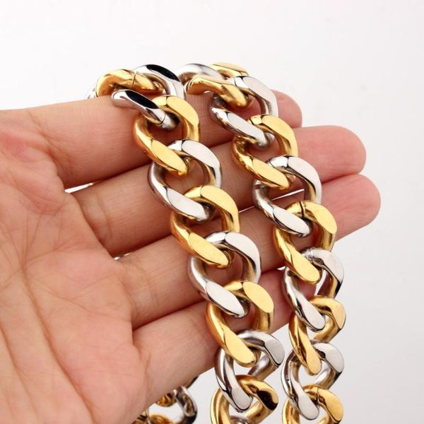 

15mm wide stainless steel silver color&gold curb cuban chain men's necklace or bracelet bangle 7-40