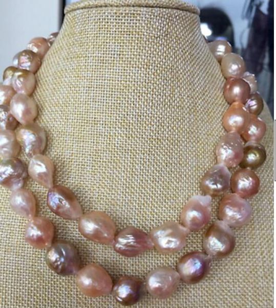 

elegant 12-13mm south sea round pink purple multicolor pearl necklace 35inch 50", Silver
