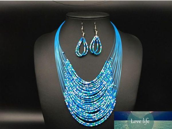 

fashion vintage jewelry sets joker bohemian multilayer colorful africa beads statement necklace earrings set kx, Silver