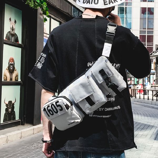 

hunting jackets outdoor tactical chest rig men army molle vest bag streetwear style hip hop shoulder packs, Camo;black