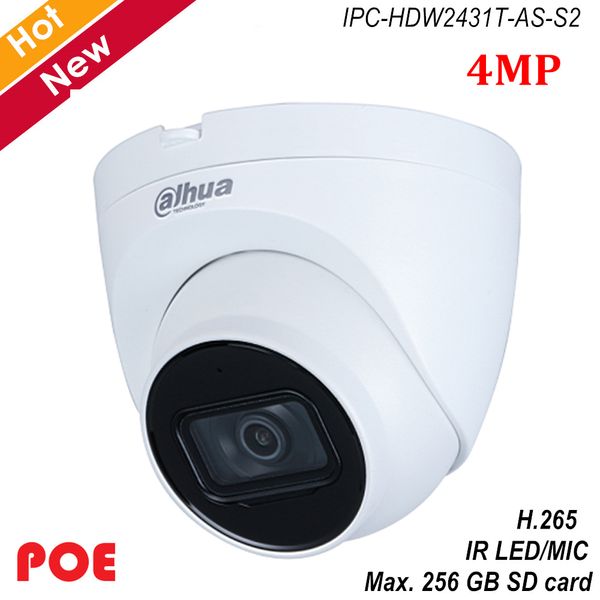 

New Lite 4MP POE IP Camera H.265 Built-in IR LED MIC Support 256 GB SD card Rotation mode IPC-HDW2431T-AS-S2 Security