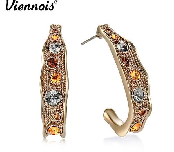 

viennois coffee gold color woman stud earrings austrian rhinestone vintage semicircle16, Golden;silver