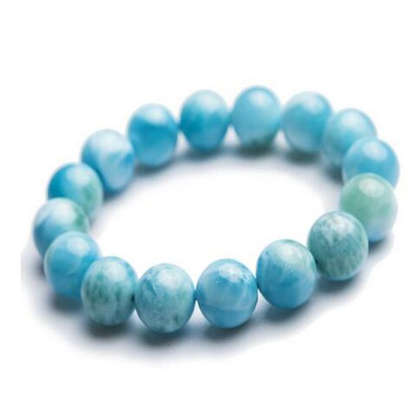 

12mm naturel bleu larimar pierres prÃ©cieuses rondes perles motif eau bracelet 7.5'', Black