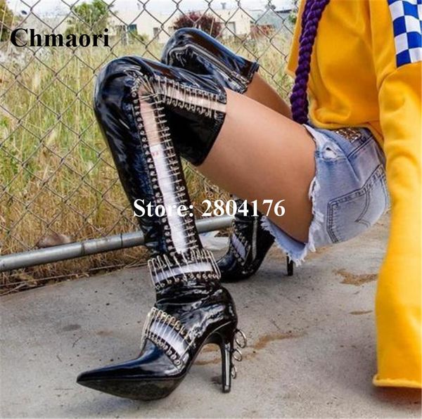 

2020 spring new arrival high heel long boots pointed cutouts breathable long boots shoes solis black pointed toe shoes