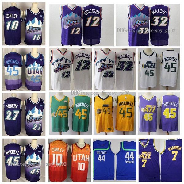 

utah nba jazz jerseys john stockton 12 karl malone 32 donovan mitchell 45 city pete maravich 7 stitched basketball jersey, Black;red